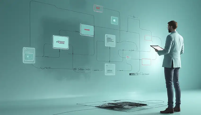 Persona in piedi davanti a diversi schermi con scritto ADV